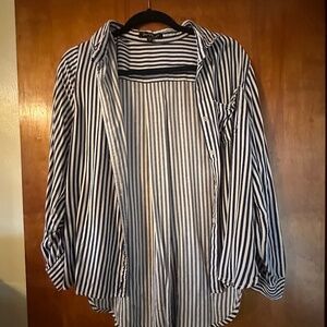 navy stripped button up blouse